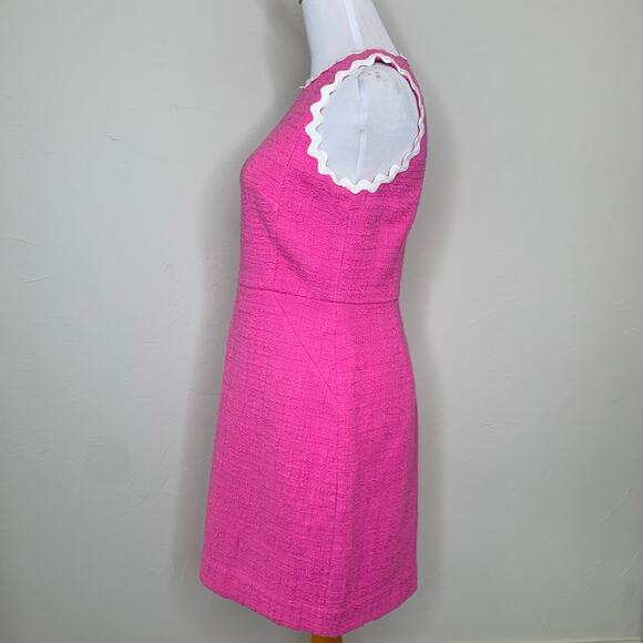 J Crew Shift Dress Pink Boucle Cotton Rick Rack Trim Sz 4P - Picture 4 of 14